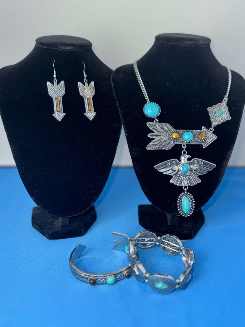 Paparazzi Turquoise & Amber Arrow Statement Necklace Set